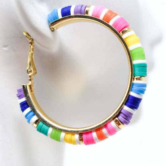 (C) COLORFUL RUBBER DISC GOLD TONE LEVERBACK HOOPS - Picture 5 of 12